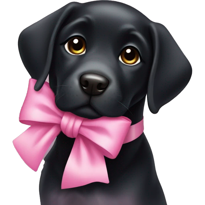 Smiling puppy black Labrador with a pink bow emoji