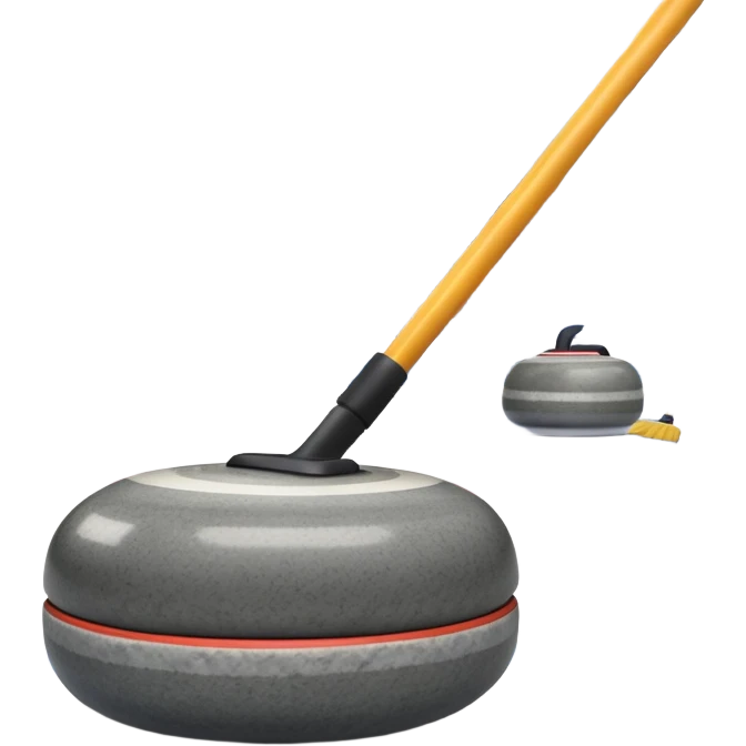 An icon showing a detailed close-up of a curling stone sliding across the ice, with a broom in motion beside it. The background features an indoor stadium with cheering spectators on the stands. Transparent background captures the strategy and focus of curling. emoji