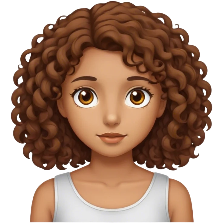 girl with tan skin and shoulder length brown curly hair and brown eyes emoji