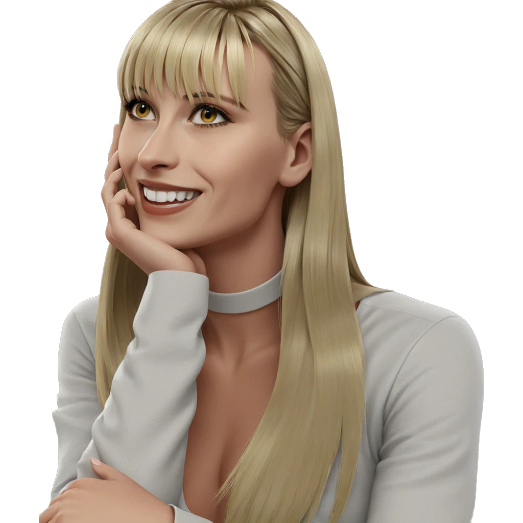 blonde girl with a smile emoji