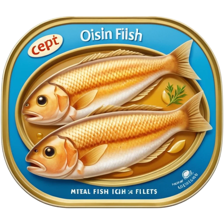 oval metal tin slightly open revealing firm light brown fish fillets packed in oil with soft sheen and visible grain shallow can with rolled edge typical of preserved fish packaging no fork herbs or label just opened tin and fish soft lighting subtle shadows emoji scale emoji