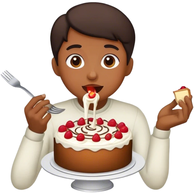 Person eating a delicious cake emoji
