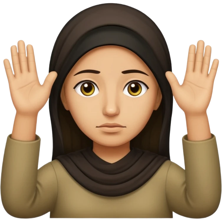 surrenders, portray an authentic 1980 Iraqi with a sad face and raised hands emoji