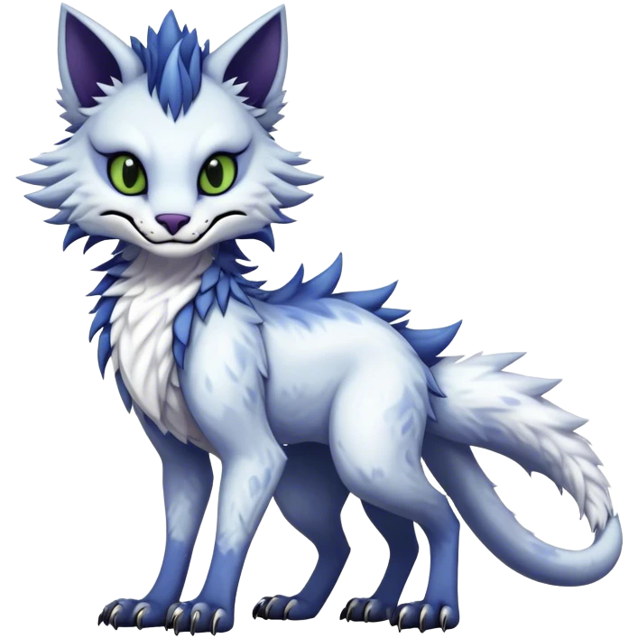 Kawaii dark edgy fantasy feline-vernid-sergal-fursona animal creature with a tufted tail full body with intricate markings.   emoji