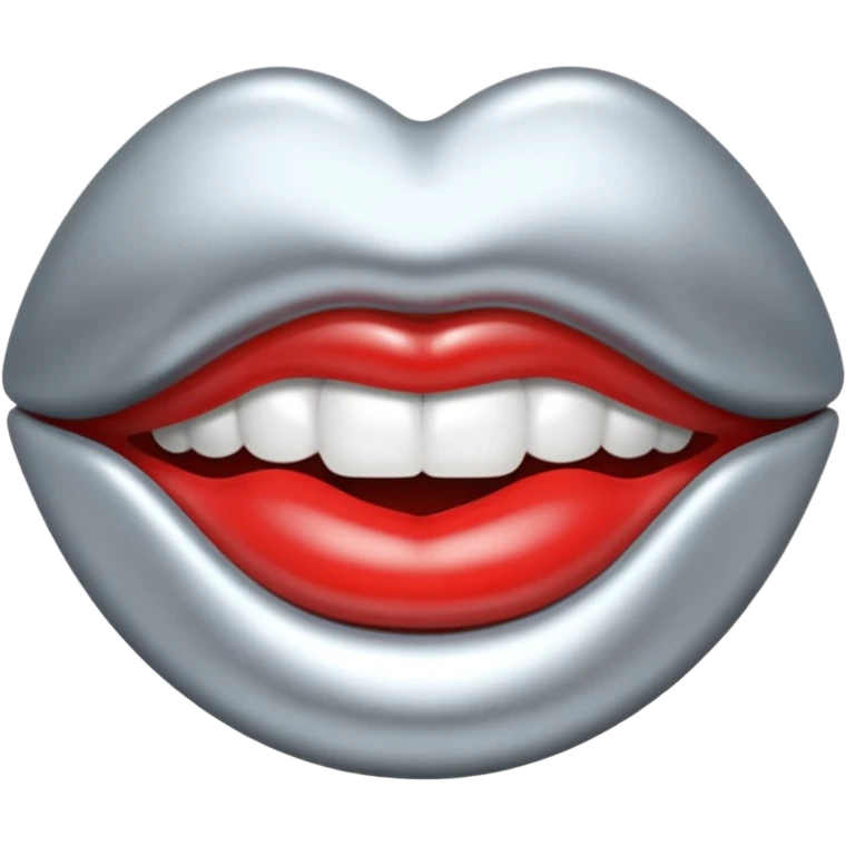Chrome silver lips emoji, glossy metallic texture, iOS emoji style, smooth reflections, bold but minimal design, centered, silver mouth. all silver emoji