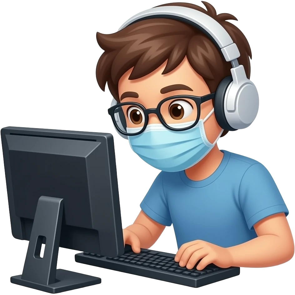 Kid gaming on pc  mask and glasses face emoji