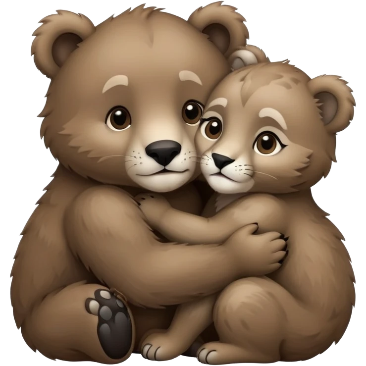 brown bear cub hugs gray puma emoji