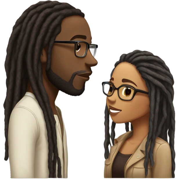 black couple with locs, male lightskin with long black locs, female brown skin with glasses and brown locs tied up kissing emoji
