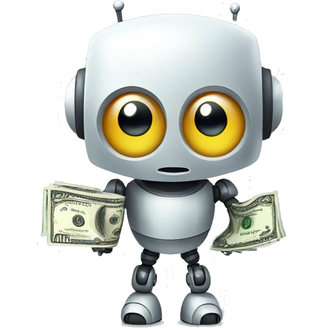 cute robot with big eyes holding money emoji
