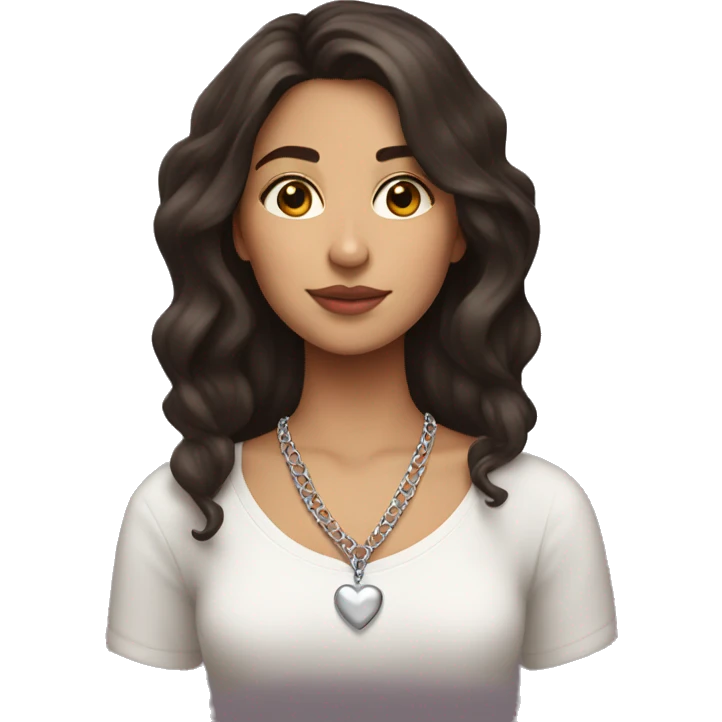 Brunette latina soft girl with a platinum heart necklace emoji