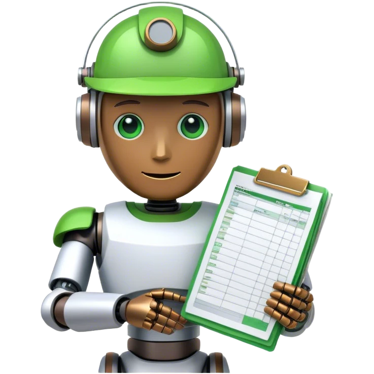 Robot accountant with green visor holding spreadsheets emoji