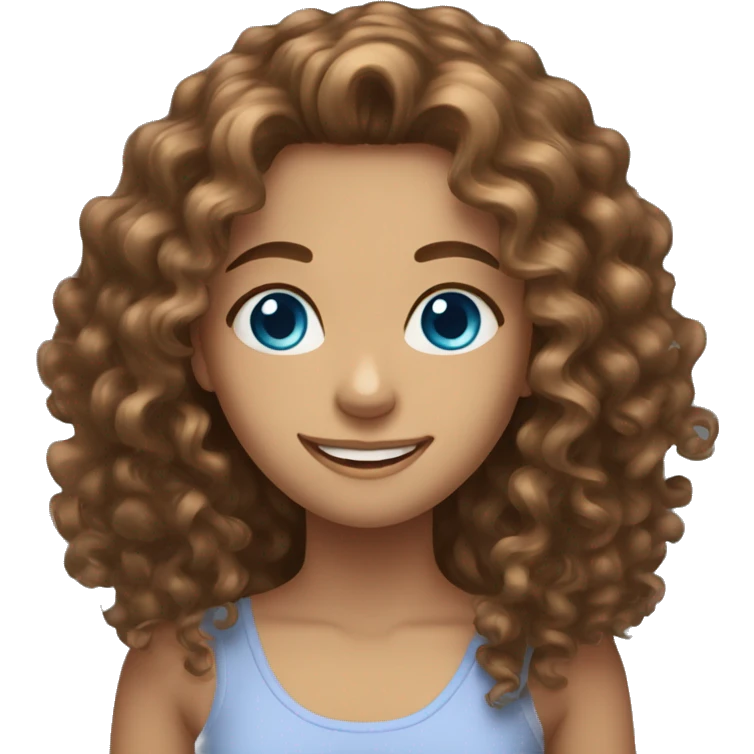 Long Brown Curly hair with blue eyes girl smiling emoji