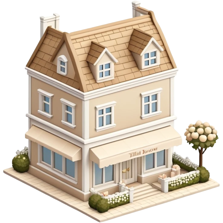 Isometric exterior little beige and white wedding boutique dollhouse style 3D realistic  emoji