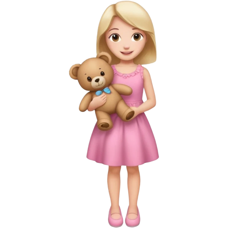 kid Girl in pink dress holding teddy bear, full body emoji