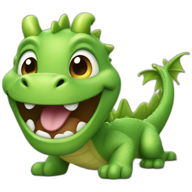 A cute little green dragon, laughing emoji