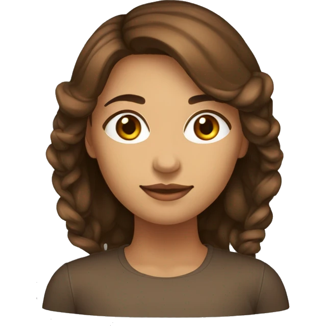 Mulher cabelos compridos lisos castanho escuro lisos, pele clara, olhos castanhos avermelhados emoji