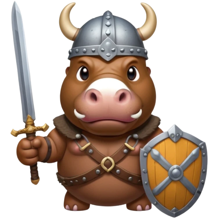 hippo with viking helmet and sword emoji