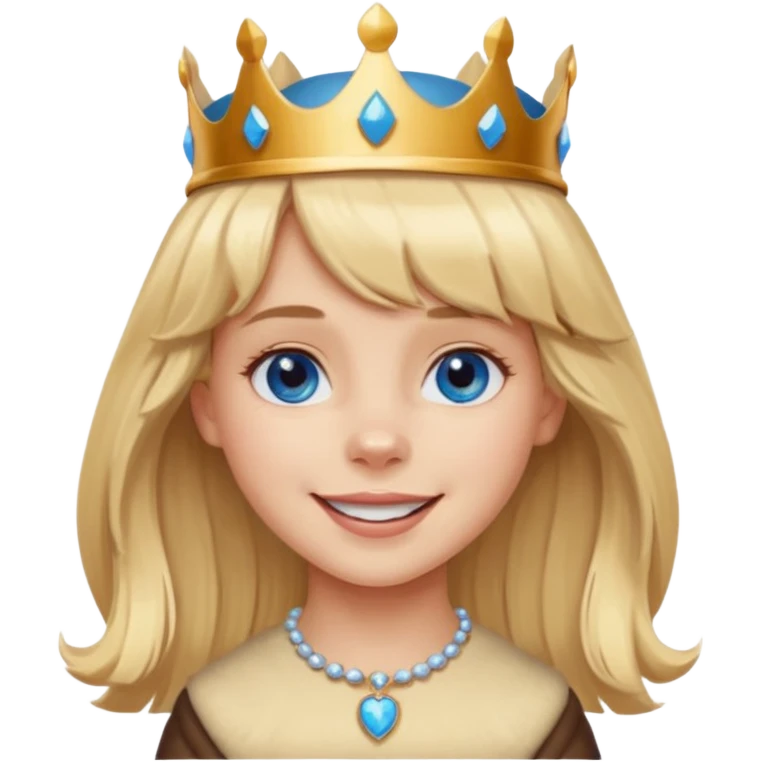 simple Blonde girl with bangs and blue eyes, and a simple crown. giving cockerspaniel energy emoji