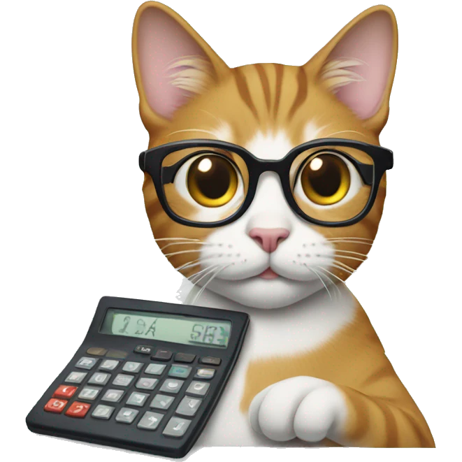 Cat wearing glasses using a calculator emoji