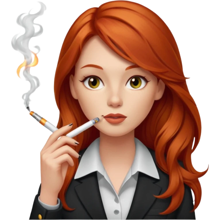 long hair red head office girl, smoking electric ciggarette emoji