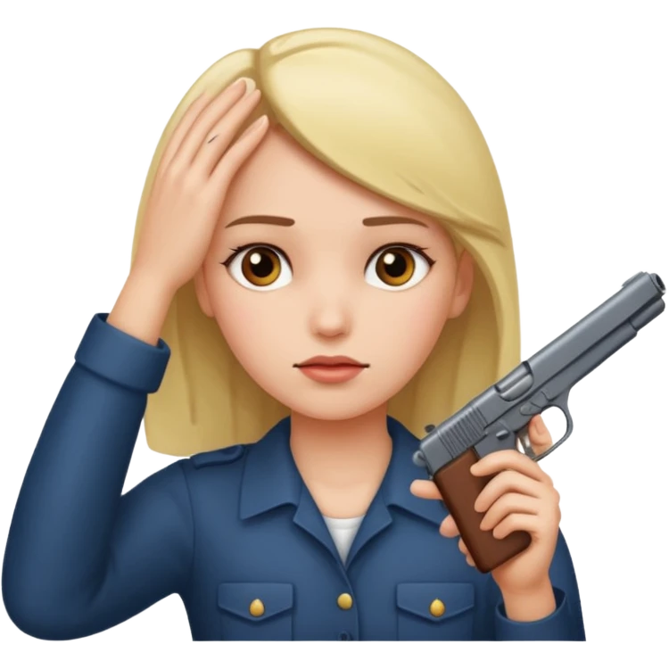 Girl holding a gun hand to head not real gun emoji