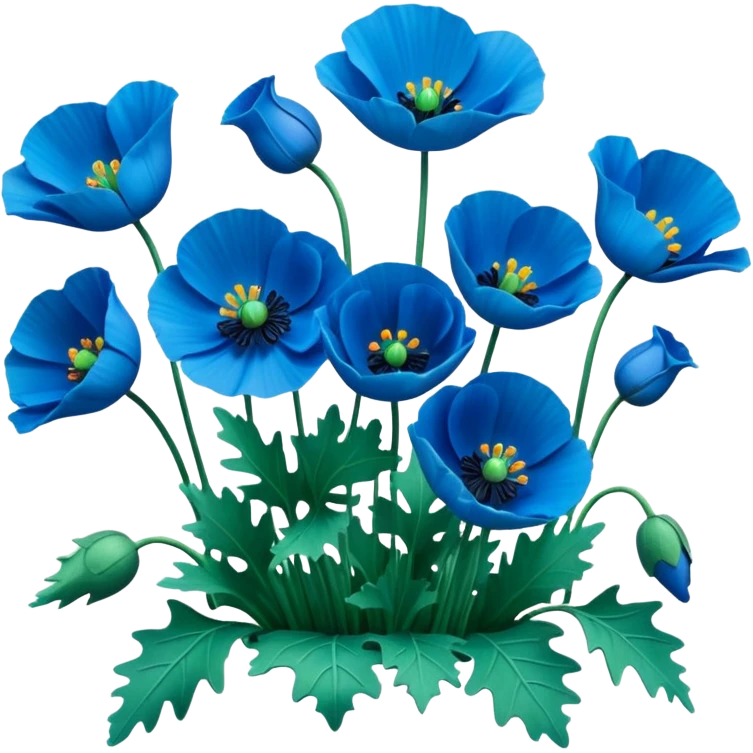 Still life realistic 3D rendering, beautiful and bright blue poppies emoji