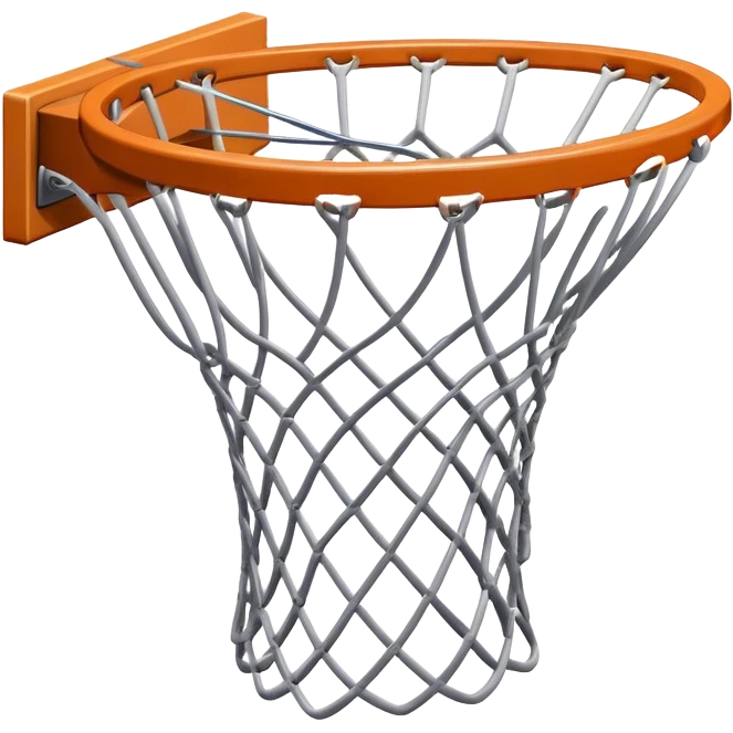 Cinematic Realistic image of a basketball hoop with a detailed metal rim and intricately woven net, captured in dynamic lighting that evokes the charged atmosphere of a competitive court emoji