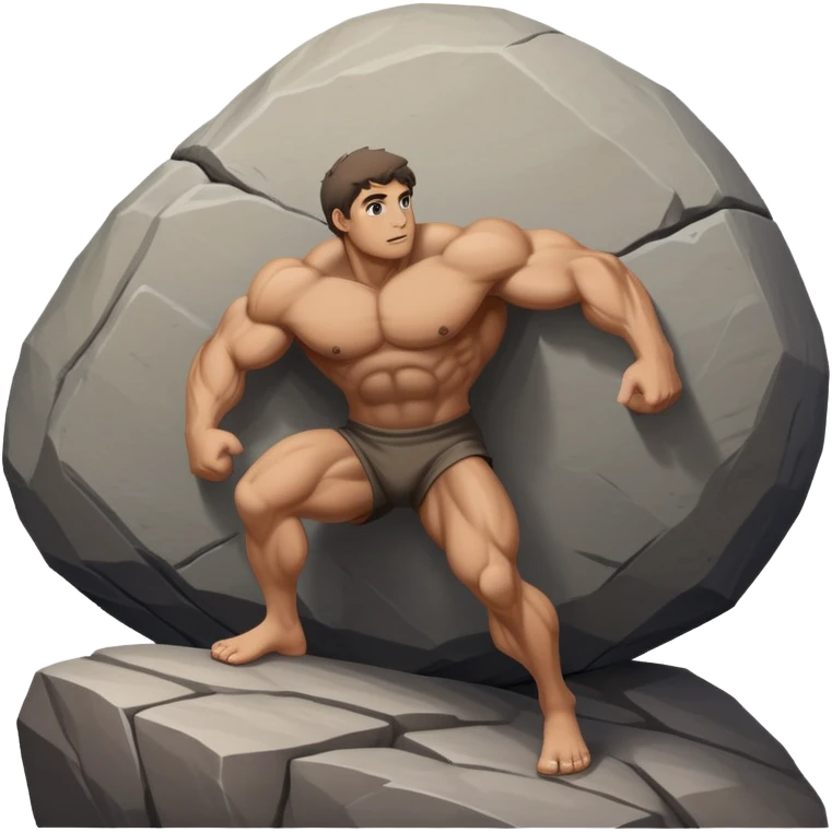 Sisyphus pushing a large boulder up a hill emoji