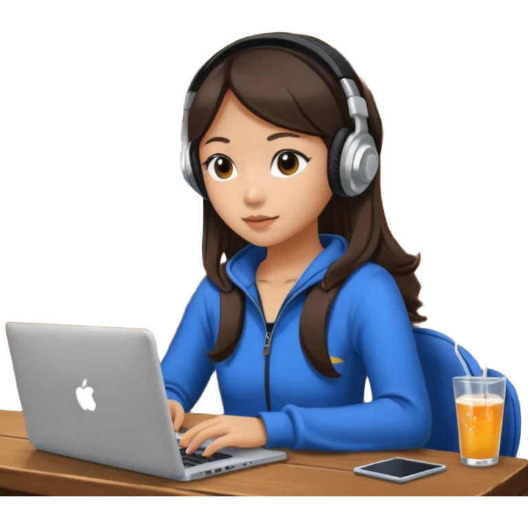 A Korean girl at a dive bar with a laptop and headphones watchin a korean drama emoji