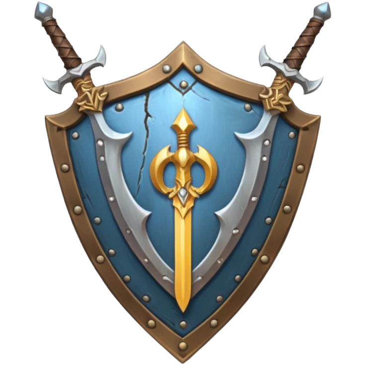  two sword cross, next to or in front of a shield, world of war craft style, elfen flare emoji