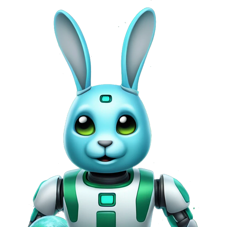 The blue and green robot rabbit with a starry or planet-filled background, emphasizing a sci-fi theme emoji