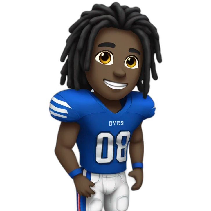 Black high school american football player with black dreads in black and royal blue uniform emoji
