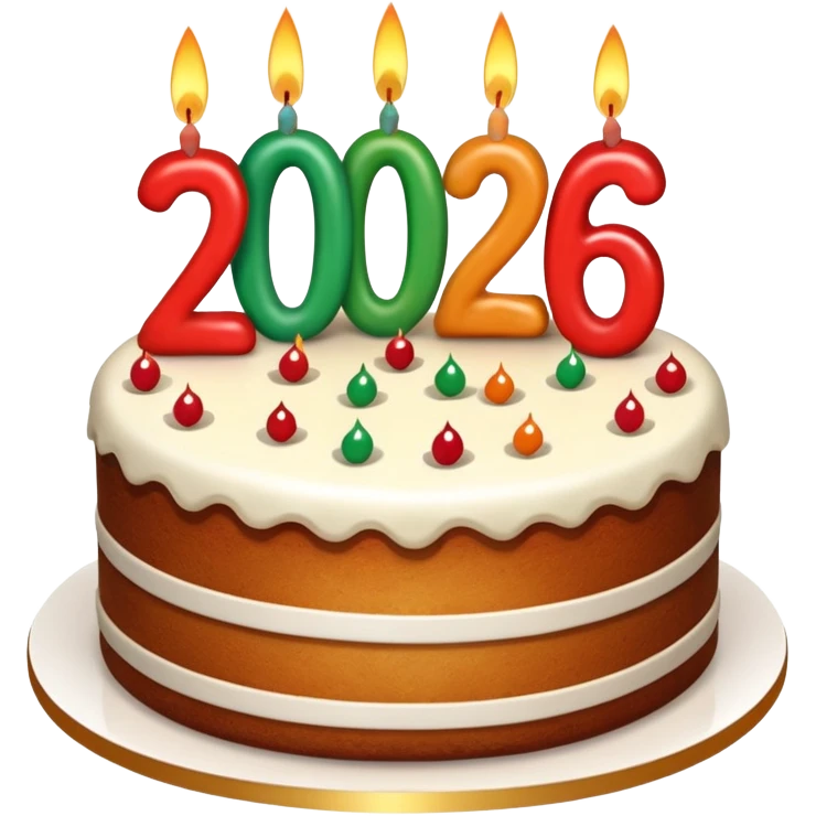 A festive New Year cake with lit candles shaped as the number 2026,
warm lighting, celebratory atmosphere,
soft background, high quality, clean composition emoji