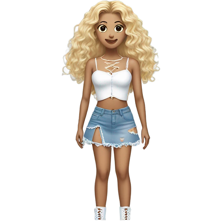 Glinda wearing ripped jeans and short skirt and a Shakira lace up croc top  emoji