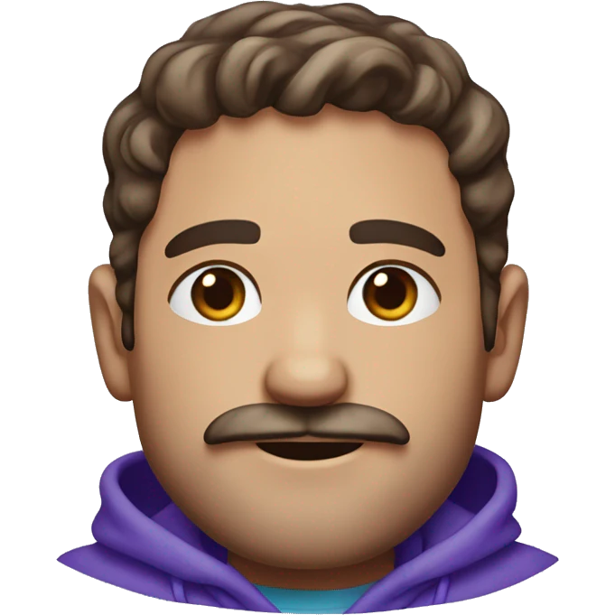 Man with brown hair and short beard and moustache wearing a blue and purple tie-dye hoodie emoji