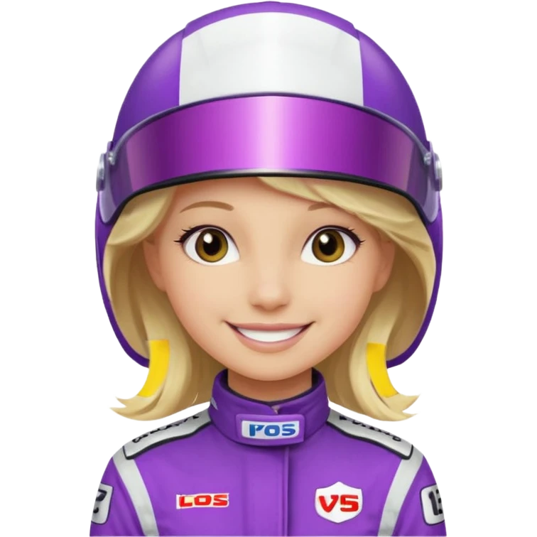 girl blonde, Race Driver purple cloth, white helmet emoji