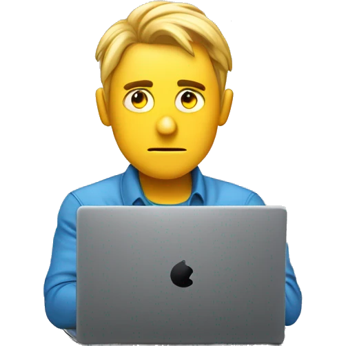 the guy with the laptop is sweating. comic style. emoji