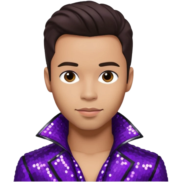 Prince Royce with dark brown hair, dark purple sequin outfit emoji
