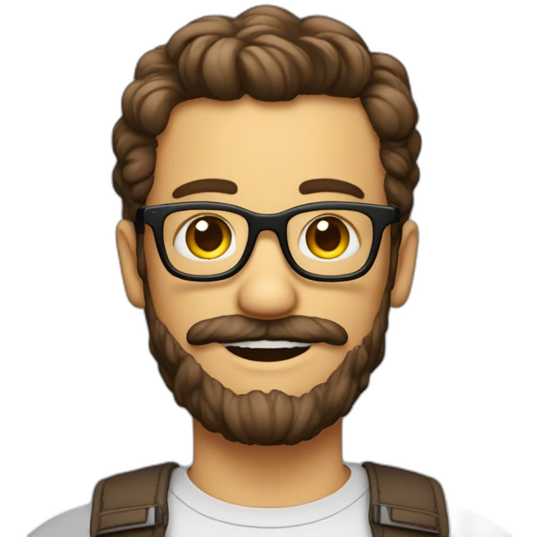 Geek avec des lunettes et cheveux brun avec un tous petit peu de barbe sans la moustache emoji
