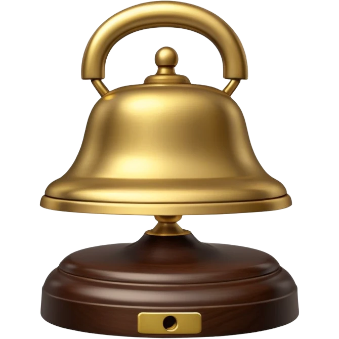 A hotel bell with a polished brass surface on a wooden base emoji