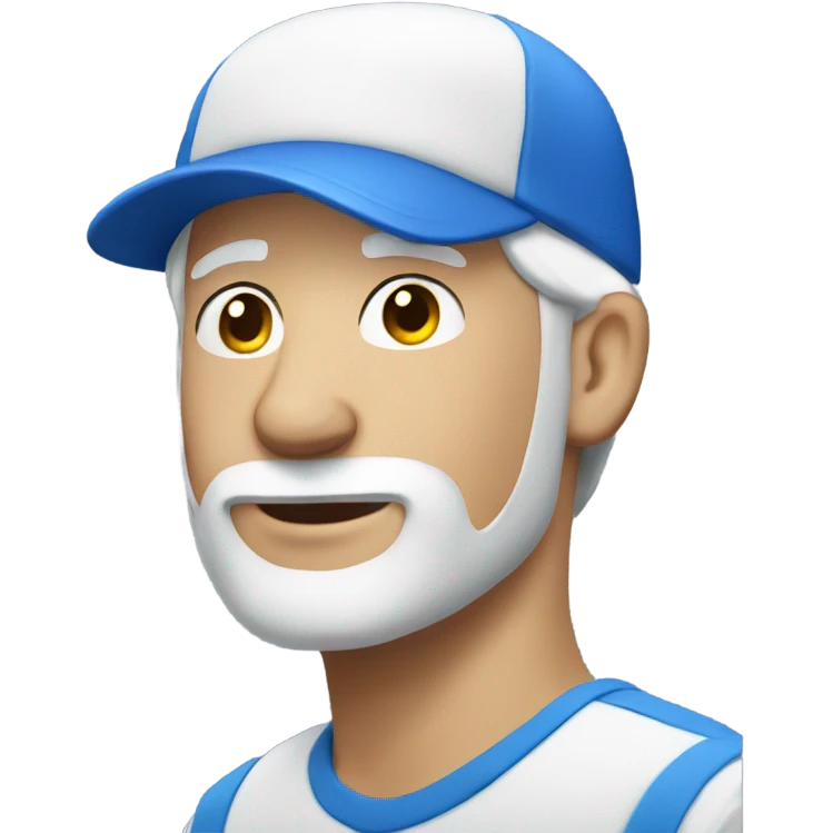 white man with white hair wearing blue cap emoji
