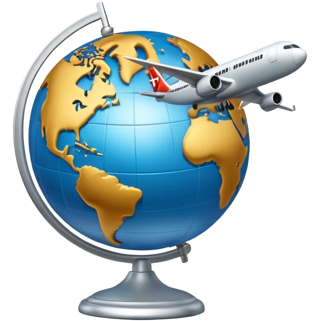 Globe with airplane flying around it, representing travel emoji
