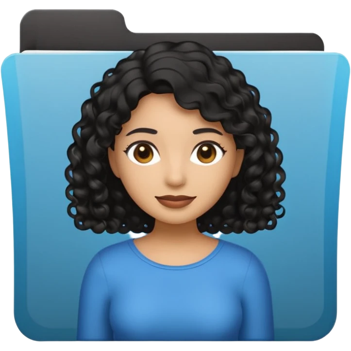 A **simple emoji-style icon** of a **black transparent plastic folder**, sleek and minimal, with **rounded corners**, subtle translucency, soft shading, and a **small logo of a dark skinned latina with curly black hair** on the front.
 emoji