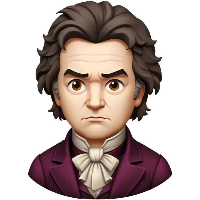 Cinematic Realistic Beethoven Portrait Emoji, depicted as a passionate composer with intense expressive features in period attire, rendered with rich textures and dramatic moody lighting that captures the turbulent genius of his music. emoji