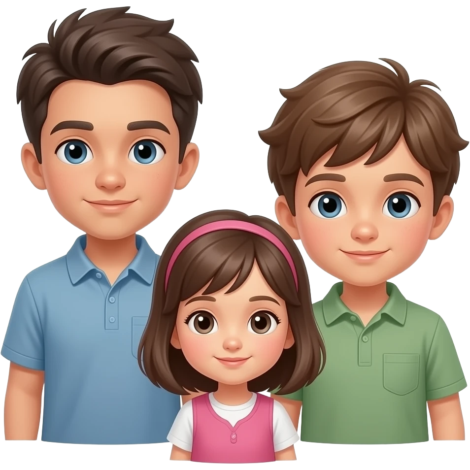 3 enfants, 1 garçon plus agé, 1 garçon moins agé que le premier et 1 fille la plus jeune emoji