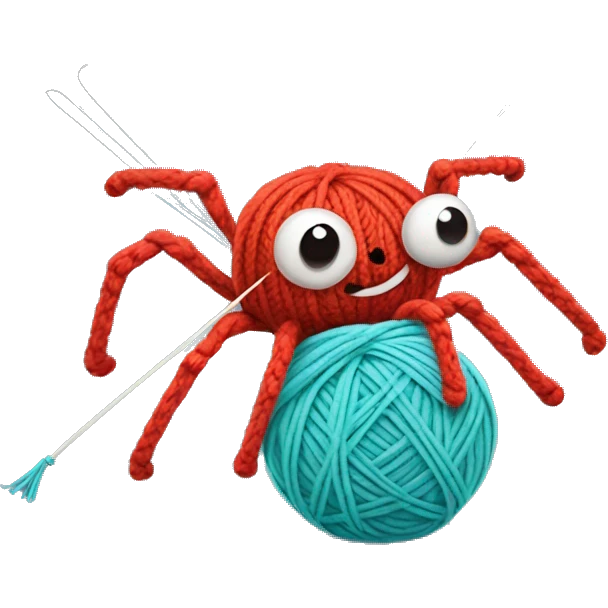 spider holding a ball of yarn and knitting needles emoji