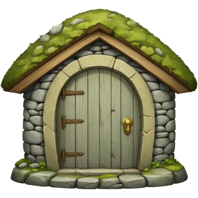 Round stone hut with wooden door.




 emoji