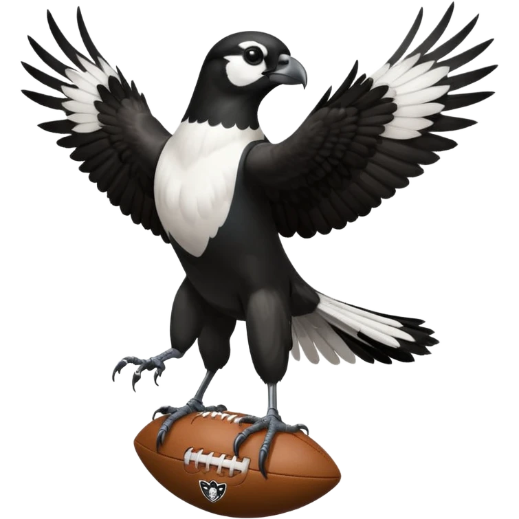 A magpie standing on top of a hawk that's tiered and the magpies holding a afl ball emoji