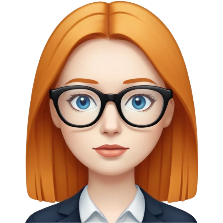 woman with pale skin, ginger straight hair, black glasses, blue eyes emoji