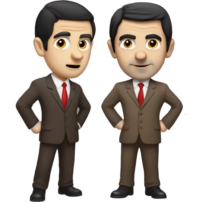 white man black hair in brown suit with red tie, dresses similar to mr bean emoji
